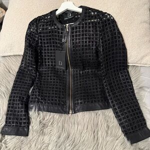 Danilo Gabrielli  Black Grid-Texture Zip Leather Jacket